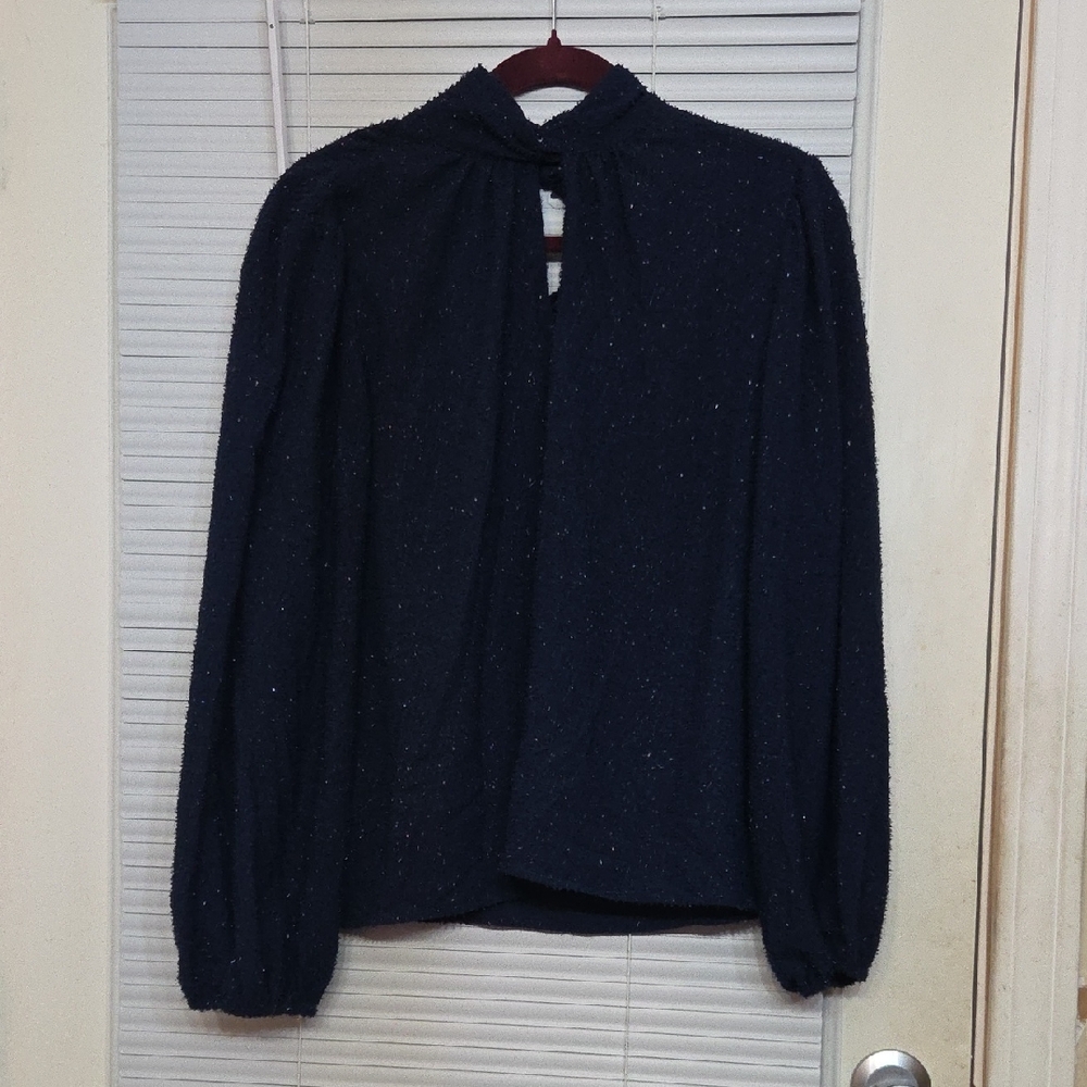 Nine West Twist Neck Long Sleeve Navy Blue Women's Blouse L
